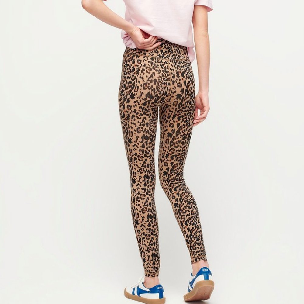 J.CREW CAMEL BLACK 7/8 HIGH RISE STRETCH LEOPARD XXL LEGGINGS - Picture 2 of 3